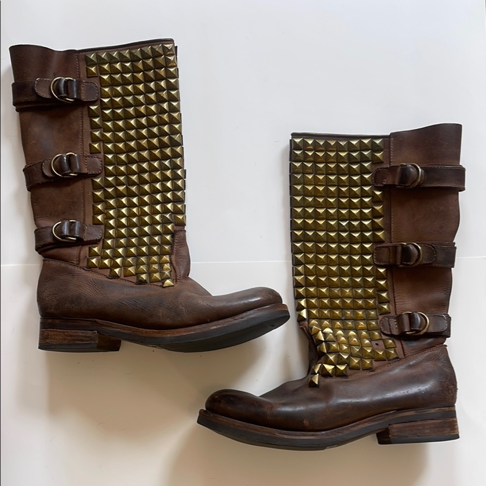 Jeffrey Campbell Brown and Gold Combat Boots